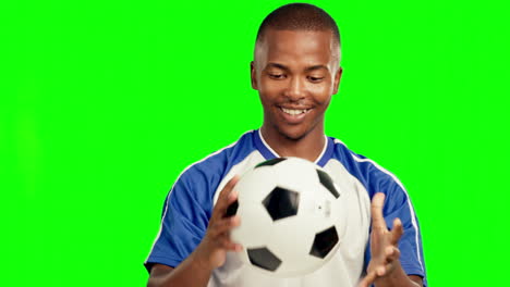 Fútbol,-Deportes-Y-Rostro-De-Hombre-Negro-En-Verde