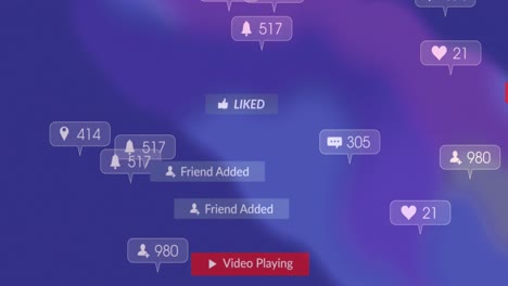 Animation-Von-Sozialen-Medien-Und-Symbolen-Auf-Bannern-Auf-Violettem-Hintergrund