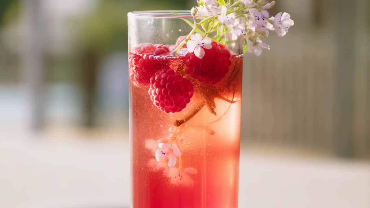 Raspberry cocktail with flowers