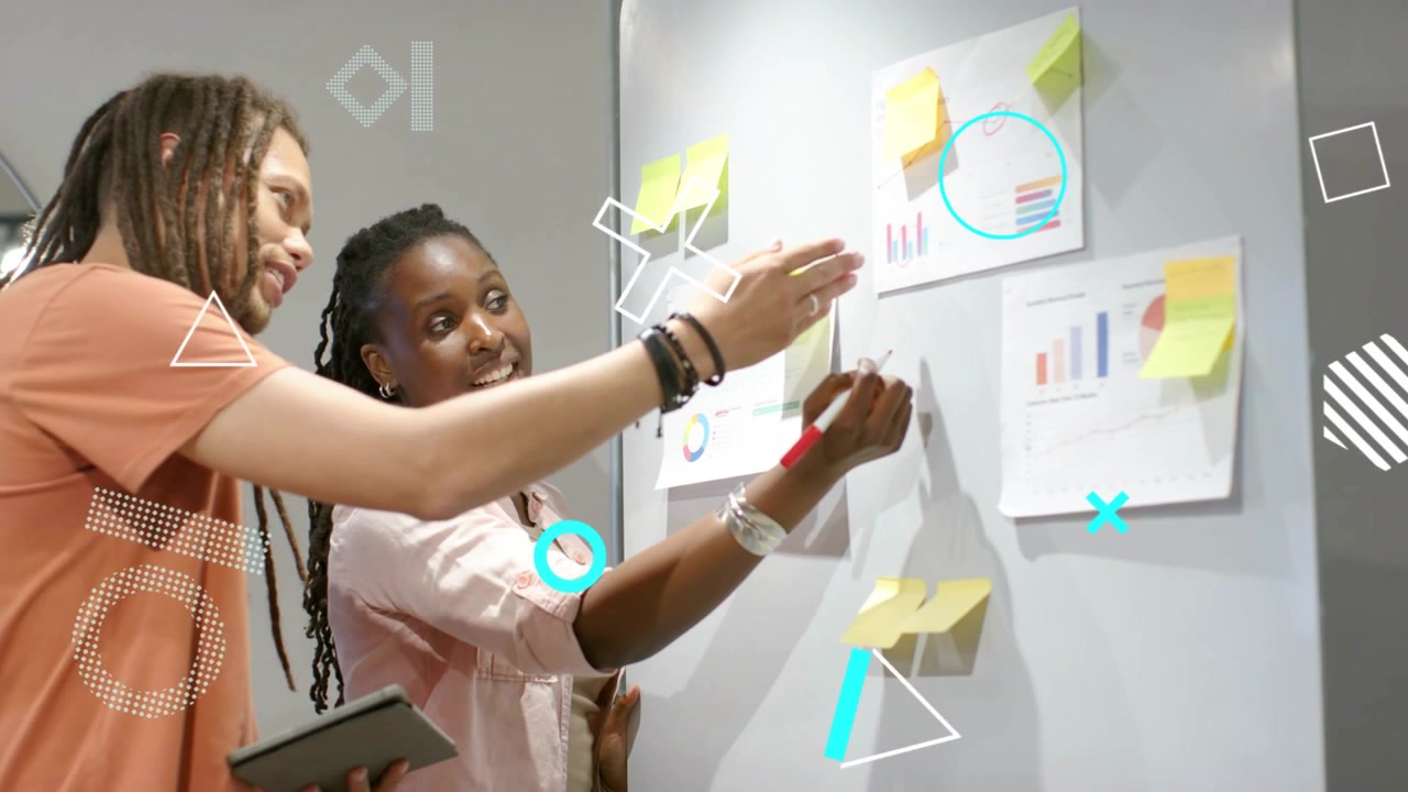 Pair pointing board and tapping tablet, sparking live marks while writing sticky notes for business