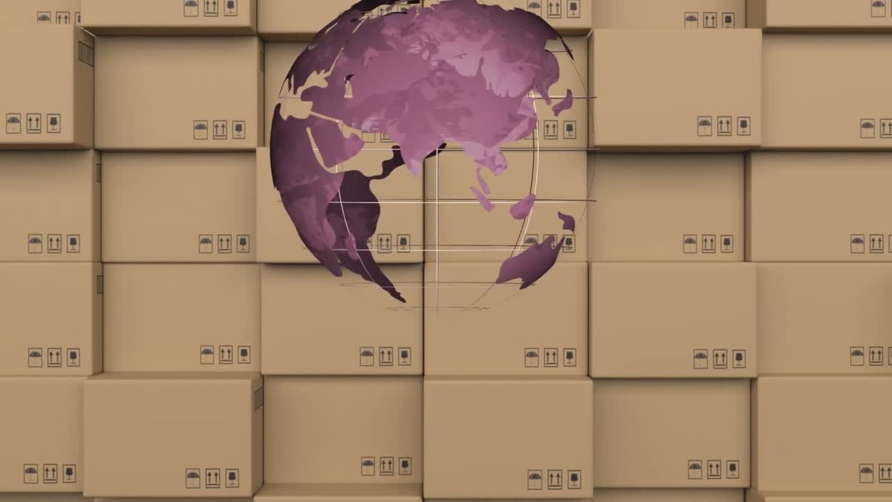 카드보드 상자 위의 스 ⁇  스캐닝과 글로브의 애니메이션