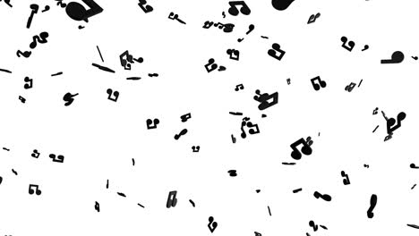 falling black musical notes on white background.