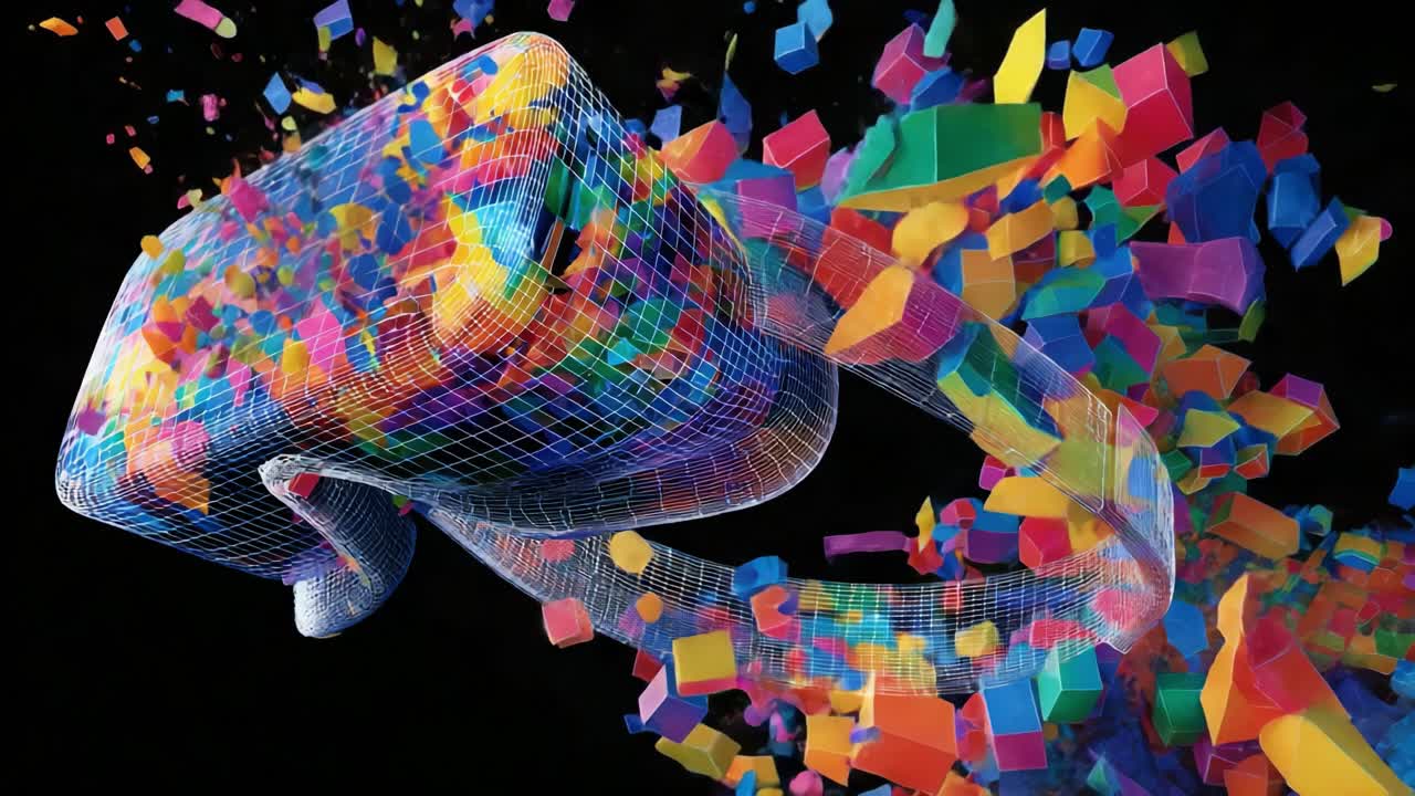 A Vibrant Explosion of Colors and Geometric Shapes: An Abstract Representation of Creativity and Motion Captured in Stunning Graphics and Digital Artistry, Showcasing Imagination in Every Detail