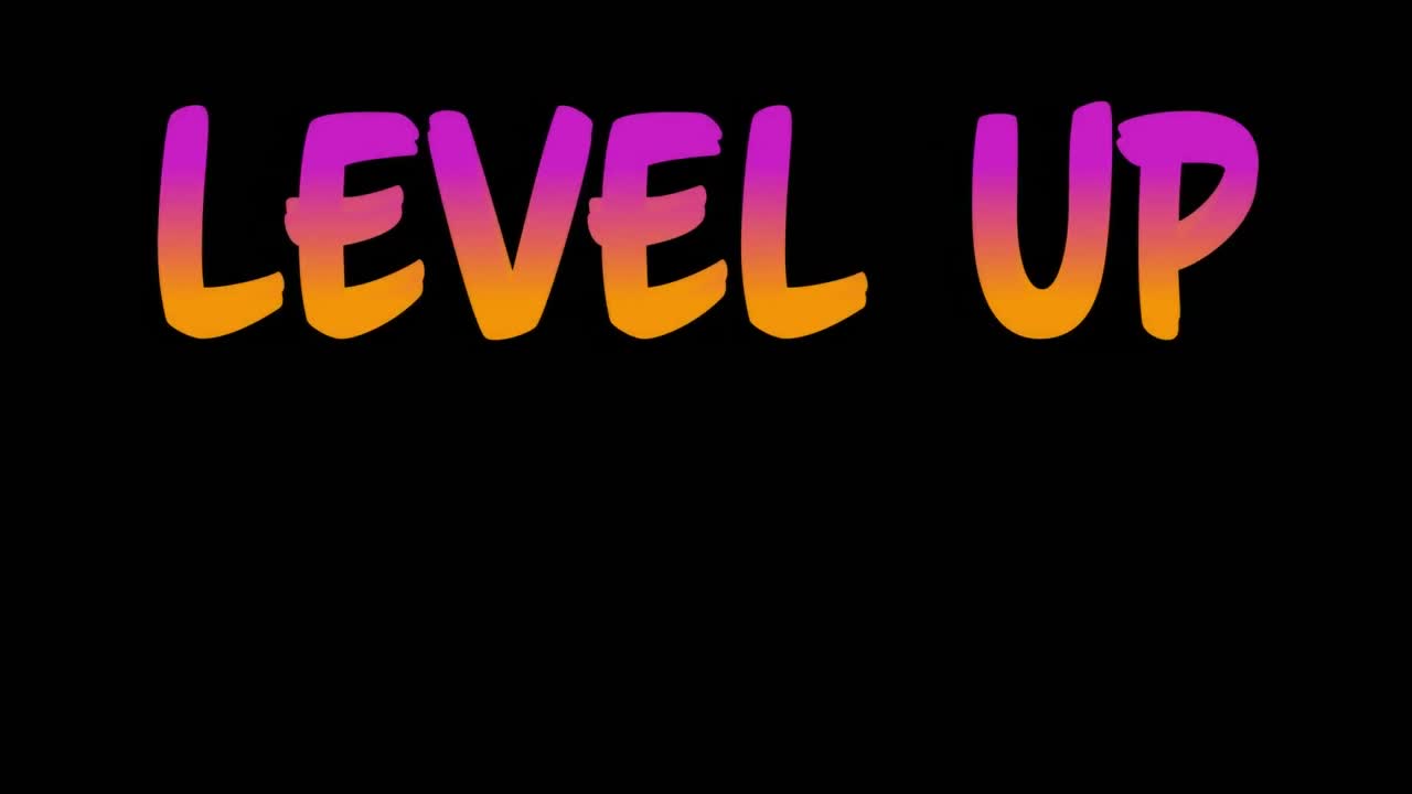 Animation of level up text on black background