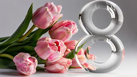 pink tulips and glass number eight
