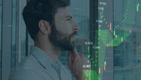 animación del procesamiento de datos financieros sobre el hombre de negocios