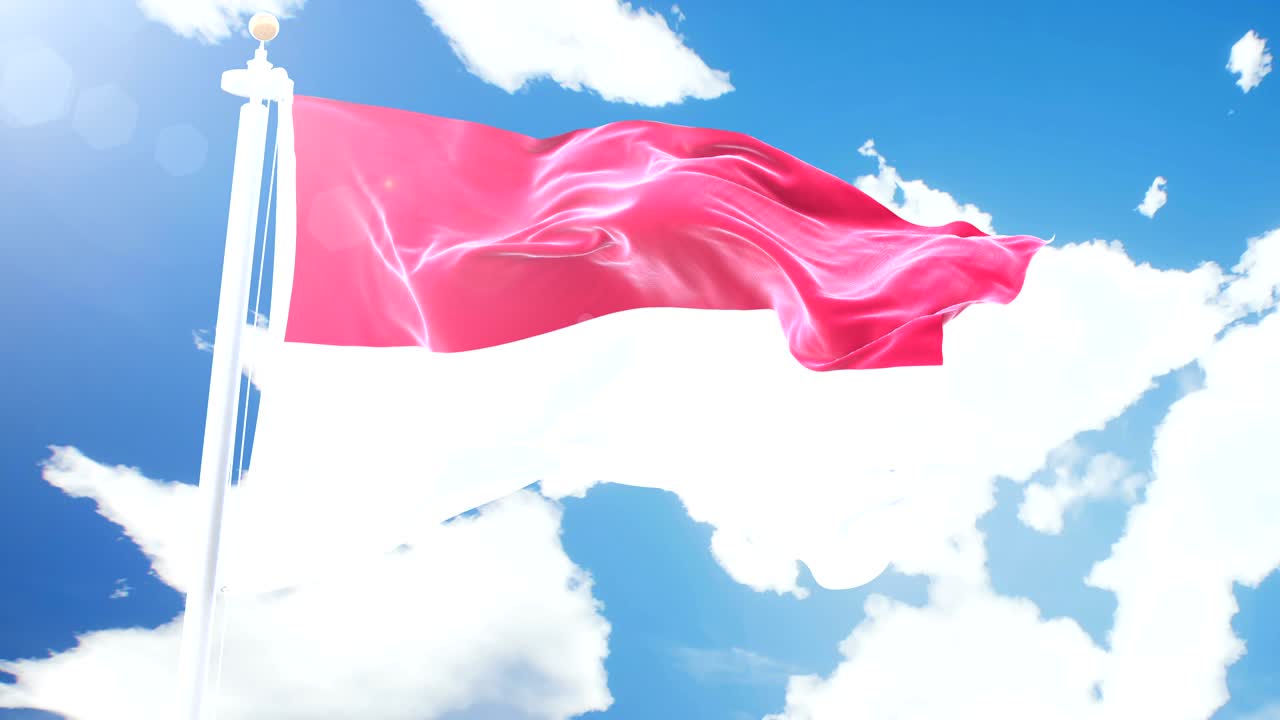 Bendera realistis Monako berkibar dengan latar belakang awan time-lapse. Loop tanpa batas dalam resolusi 4K dengan tekstur kain yang detail