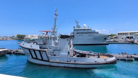maroa a637 maritime surveillance patrol french naval vessel ship in papeete tahiti, french polynesia, south pacific