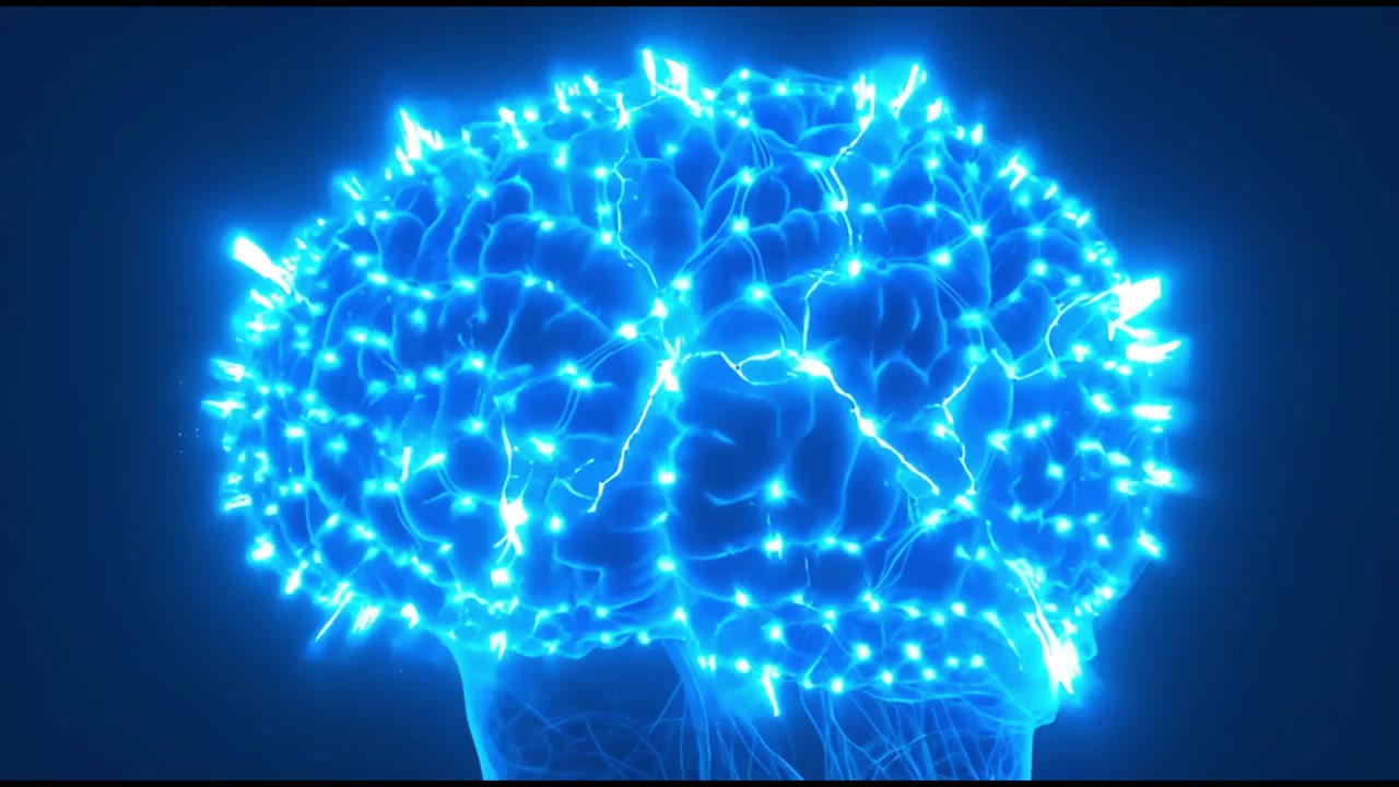 Digital repræsentation af den menneskelige hjerne med glødende neural aktivitet