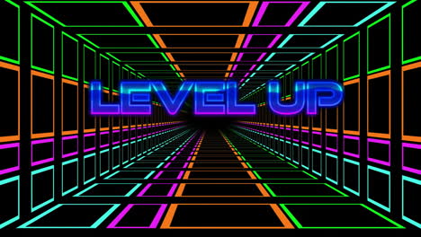 animation of level up text and neon pattern on black background