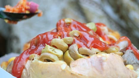 Stuffed Potato with Olives and Ketchup