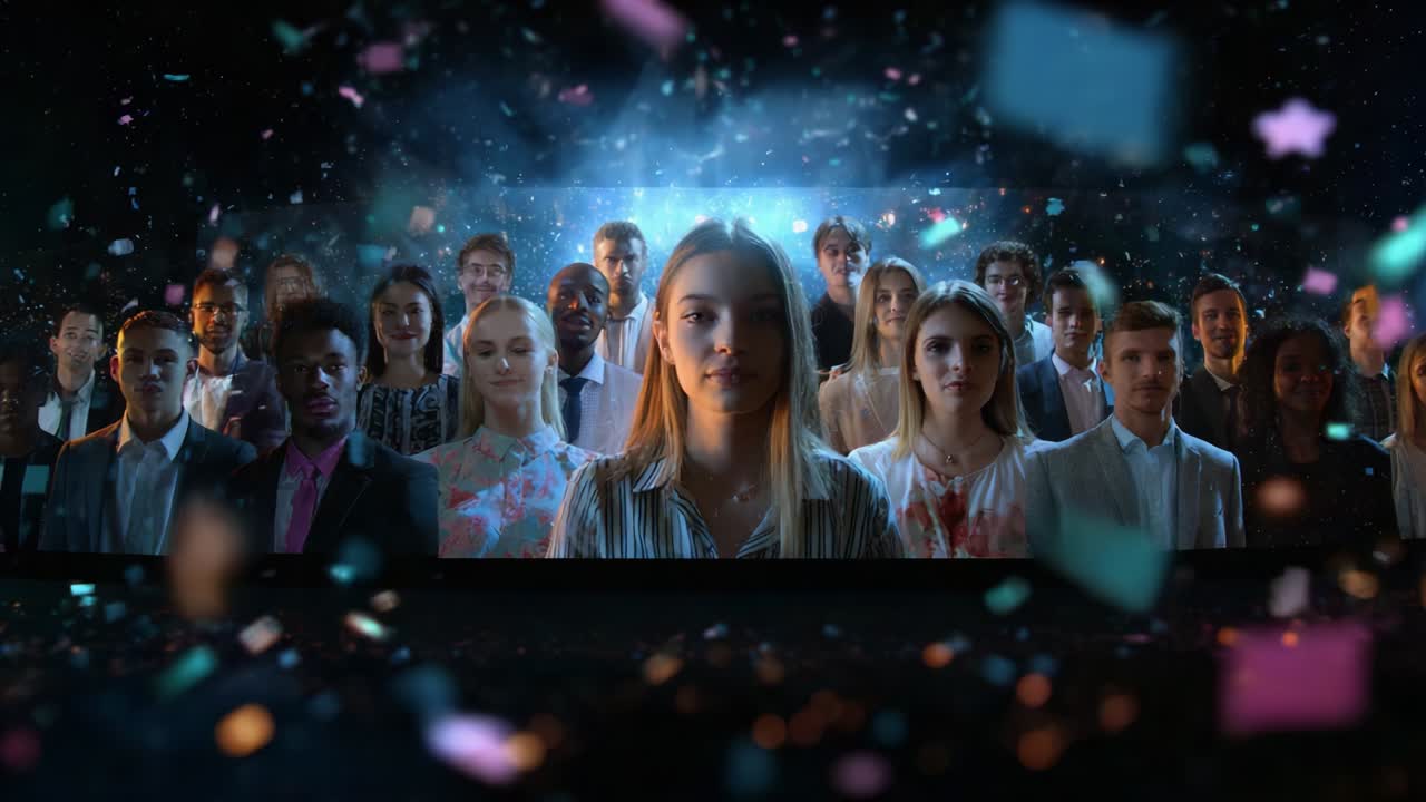 Diverse group of people celebrating with confetti