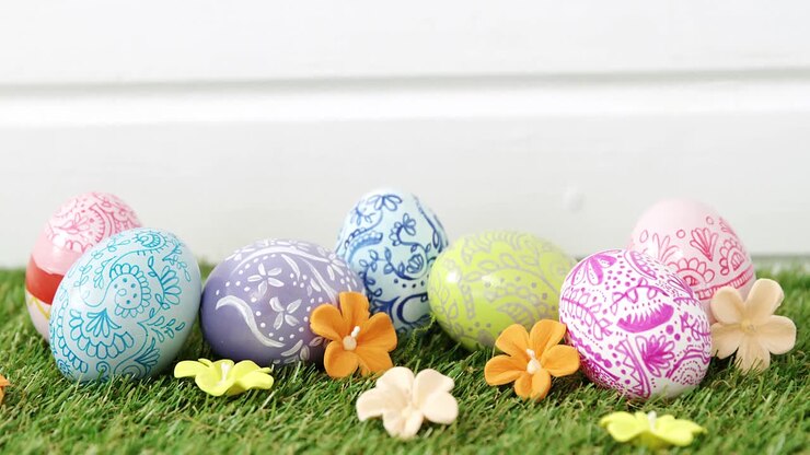 Painted Easter egg on grass