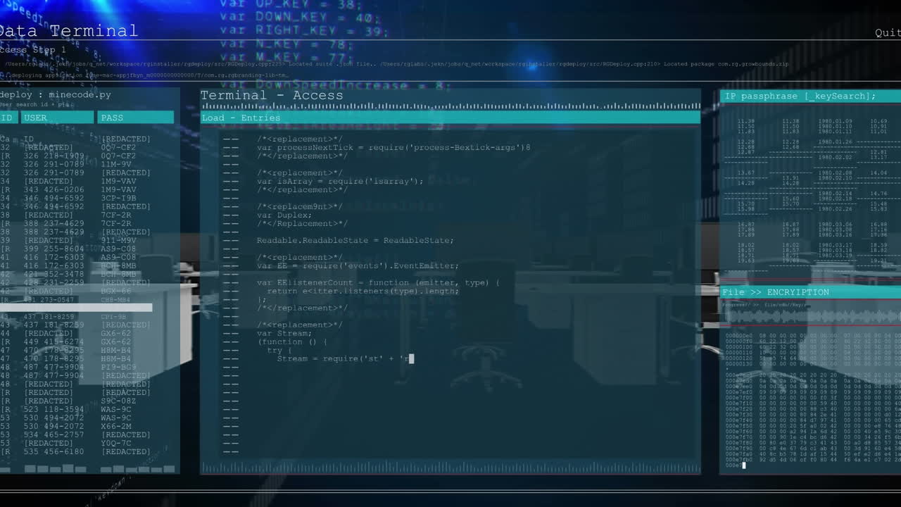animacja przetwarzania danych nad biurkami w biurze