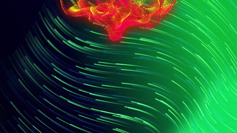 animation of red spots over lines on green background