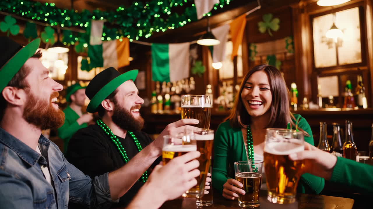 Amici che Festeggiano il Giorno di San Patrizio in un Pub