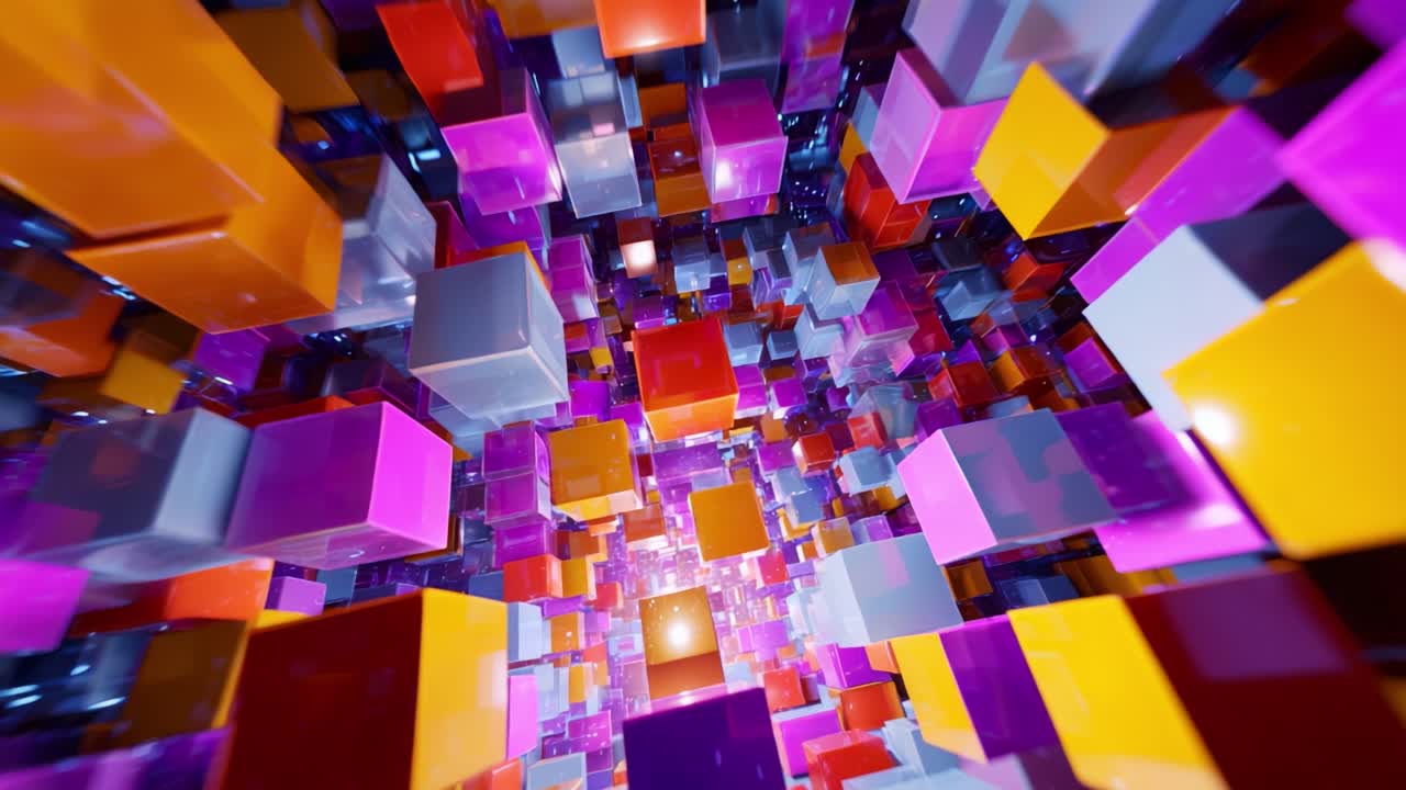 Exploring a Vibrant Digital Realm of Colorful Cubes: An Abstract Journey Through an Infinite Space of Brilliantly Colored Blocks and Reflections