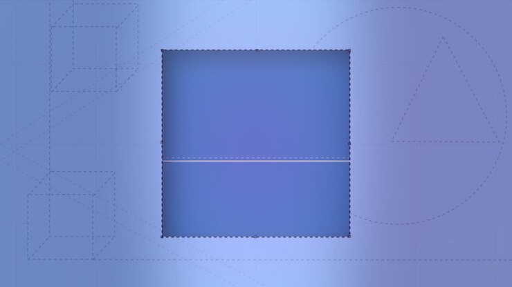 Animation of pen drawing square over blue background with blocks