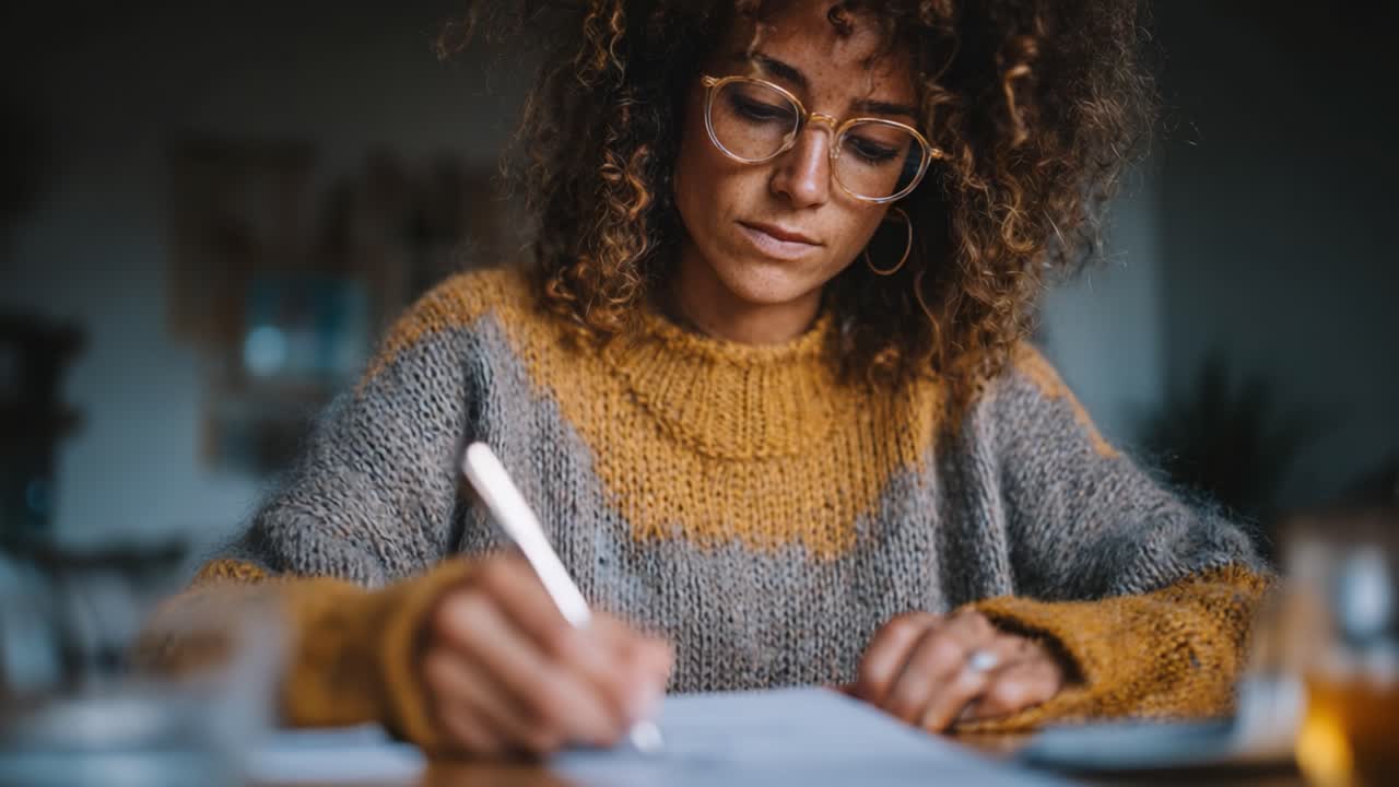 A Thoughtful Moment: A Woman in Cozy Sweater Engaging in Creative Writing with Passion and Introspection Captured in Two Frames