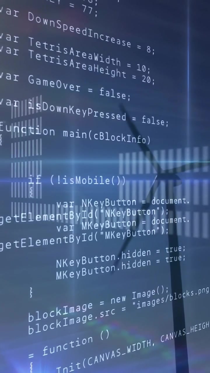 Vertical video: Wind turbine turning right while flare sparking code passing tower for energy data