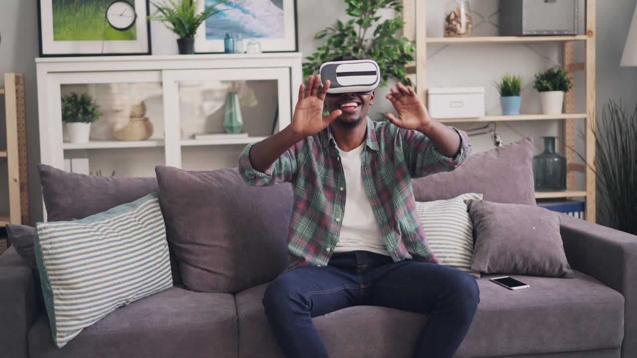 Man Experiencing VR in Living Room