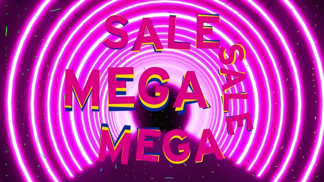 검은색 배경에 움직이는 원 위의 판매 텍스트의 애니메이션