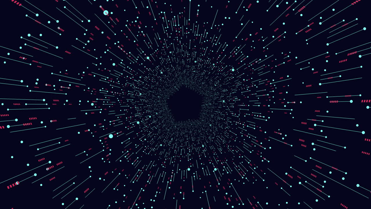 Futuristic hexagons with neon dots and lines in vertigo on dark gradient