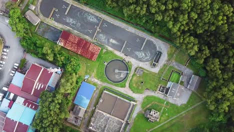 aerial top view of waste water treatment system in industrial estate