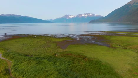 4K-Drone-Video-of-Shoup-Bay-State-Marine-Park-beyond-Port-Valdez-in-Valdez-AK-during-Sunny-Summer-Day