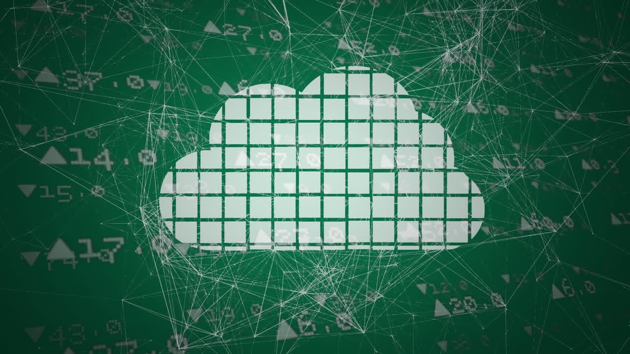 nube hecha de cuadrados y líneas blancas interconectadas sobre fondo verde