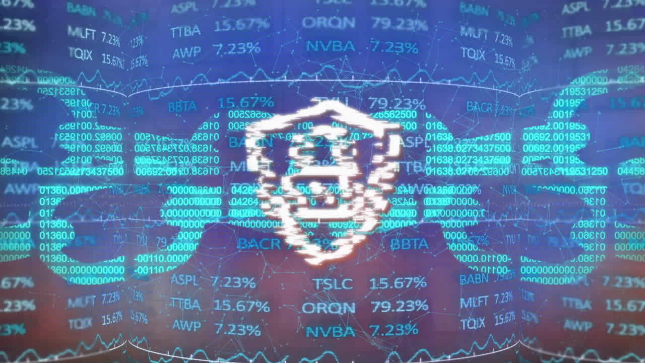 보안 잠금과 사슬을 통해 금융 데이터 처리의 애니메이션