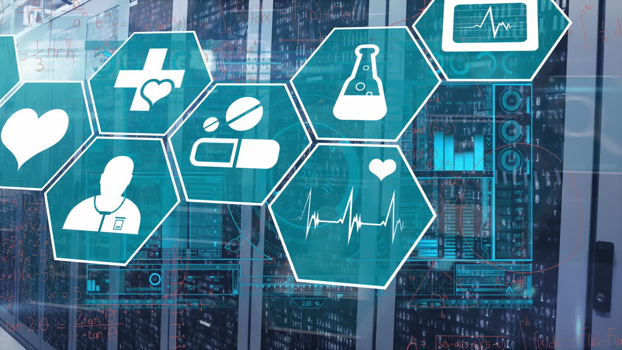 데이터 프로세싱의 애니메이션은 서버 에서 의료 아이콘을 통해 수행됩니다.