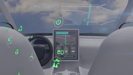 animation of data processing and ecology icons over car