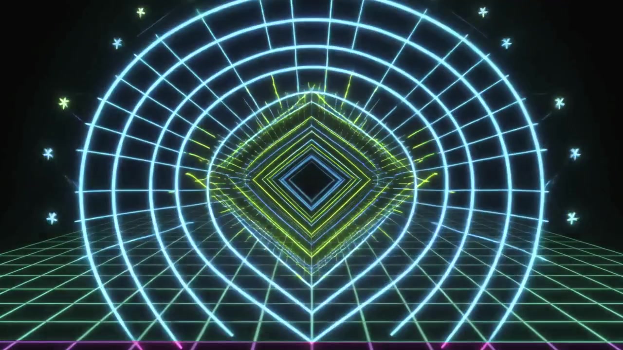 Retro Synthwave Style Neon Geometric Tunnel Animation