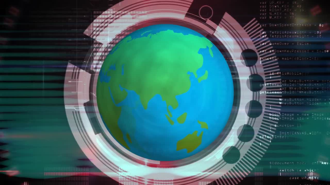 animación de redes de conexiones con globo giratorio y alcance