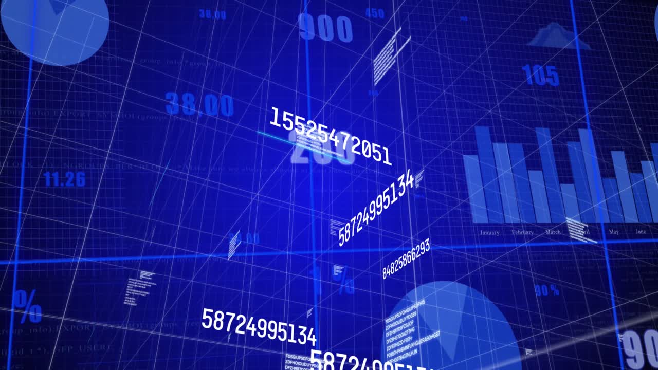 Animation of data processing on blue background