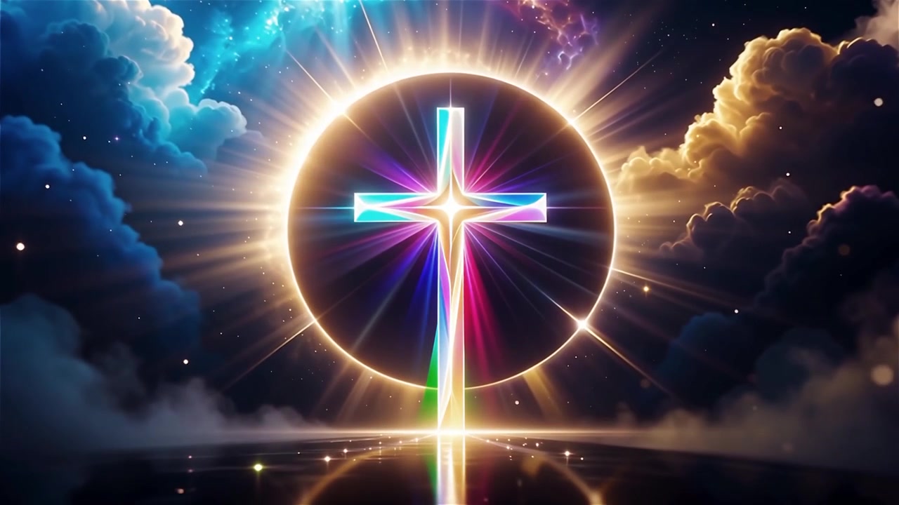 Croce Cristiana Luce Celestiale Sfondo per il Culto.