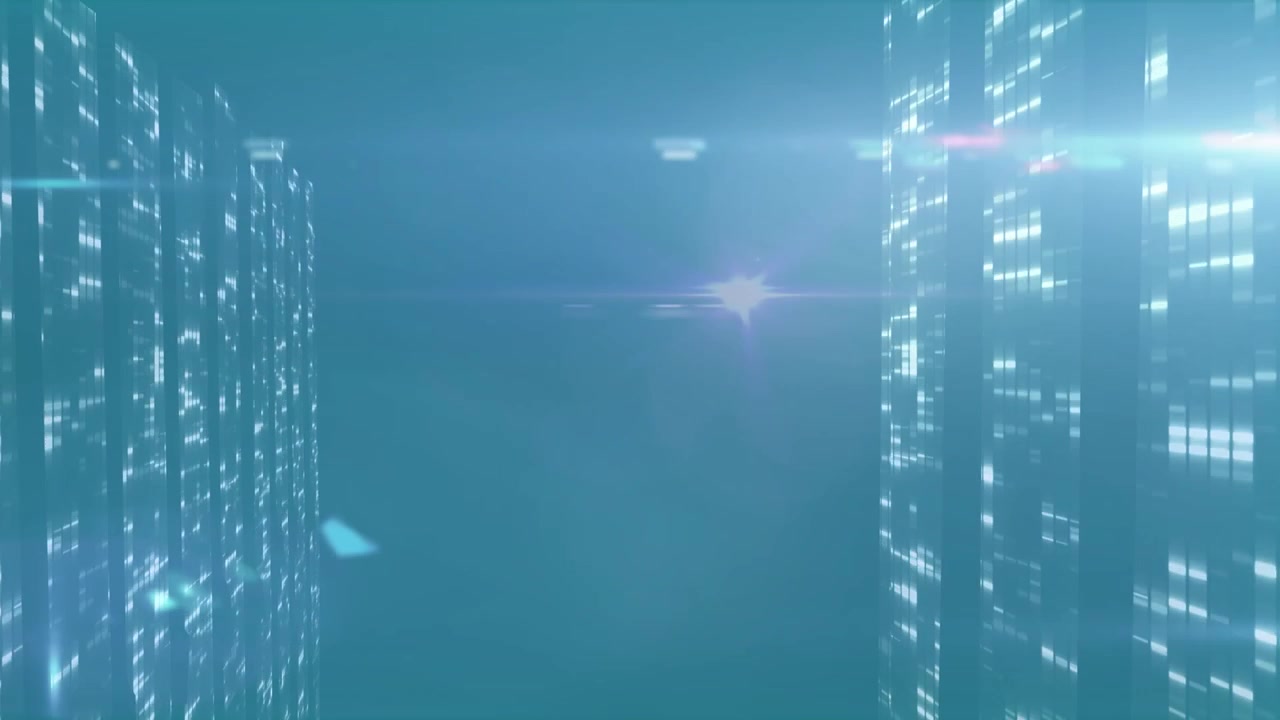 Animation of moving columns and light trails on blue background
