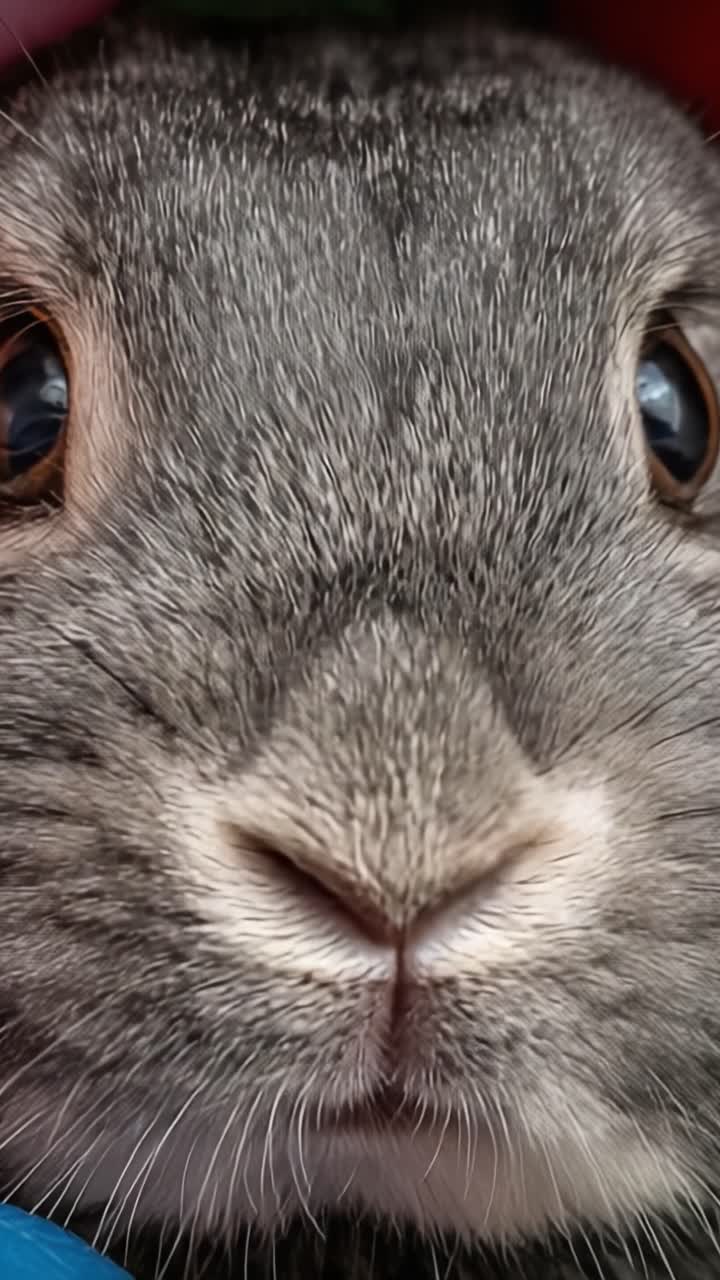 Close-up View of a Gray Rabbit's Face Capturing Its Intricate Features and Gentle Expression, Highlighting the Beauty of This Beloved Pet Creature