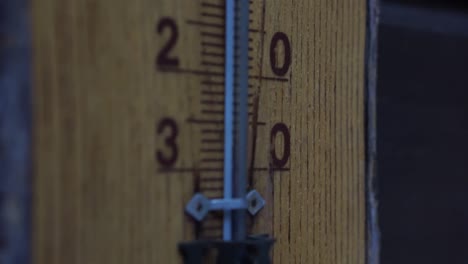 Wooden-celcius-thermometer-with-blue-scale-an-deer-drawing-on-top-on-cold-weather