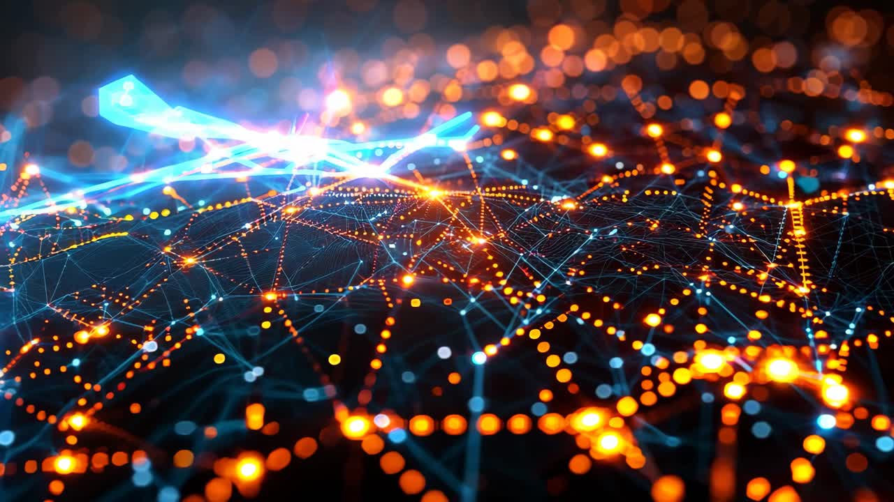 A computer generated image of a starry night sky with a glowing orange and blue background. The stars are scattered throughout the sky, creating a sense of depth and movement. Scene is one of wonder