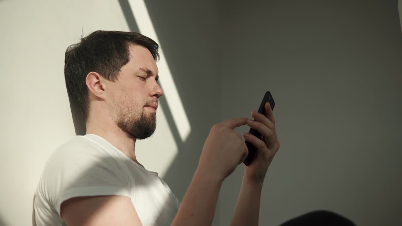 businessman is resting in his apartment for watching social networks