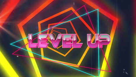 animation of level up text over neon pattern