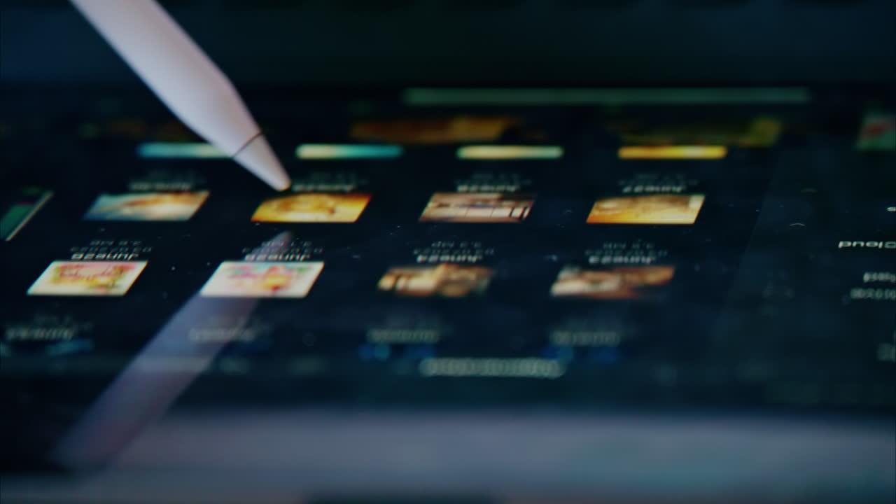 Woman working on tablet pc with pen close up