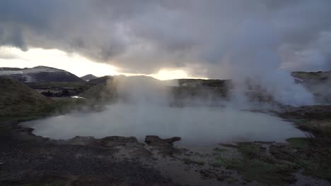 panning over geothermal spring