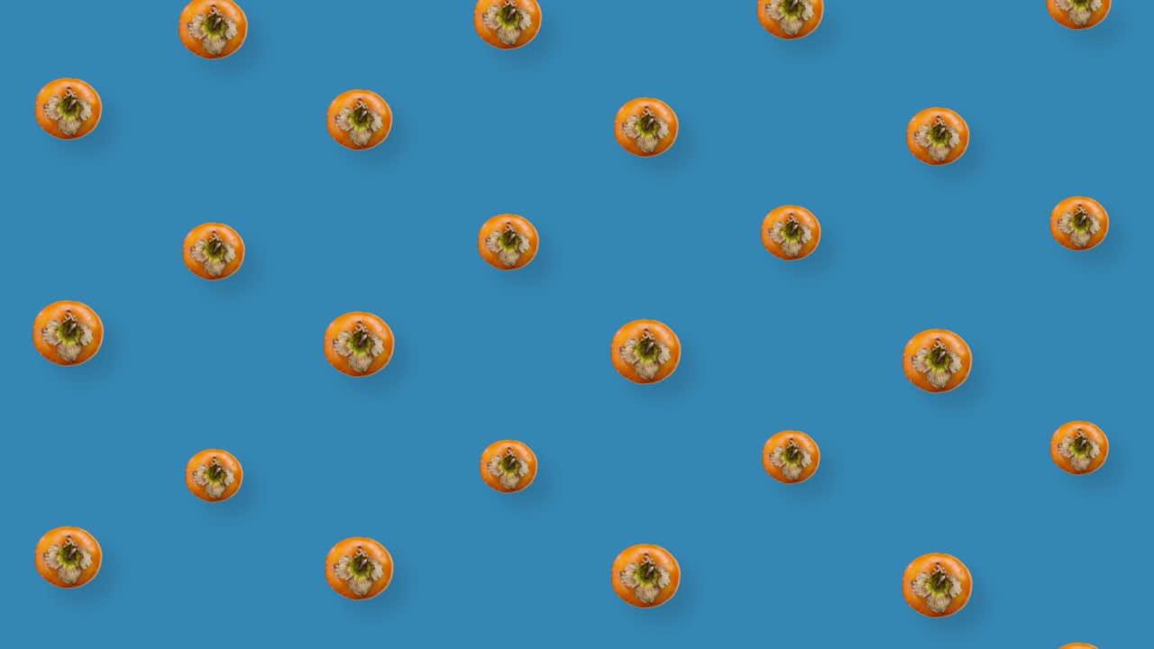 patrón colorido de persimmon naranja fresco. vista superior. patrón sin costuras con persimmon. diseño de arte pop. animación realista. movimiento de video 4k