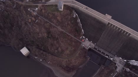 bird's eye view of rappbode highest dam in harz mountains, germany