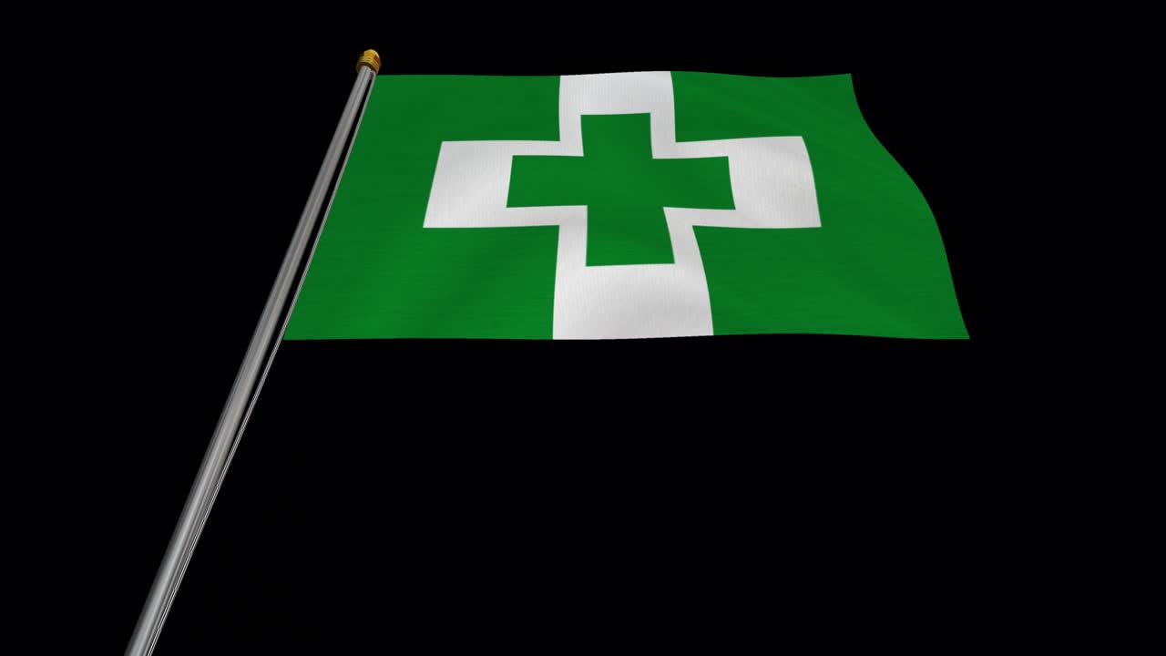 직업 건강 플래그 루프 비디오 바람에 날아다니며, 4k uhd 슬로 모션 비디오와 알파 채널.