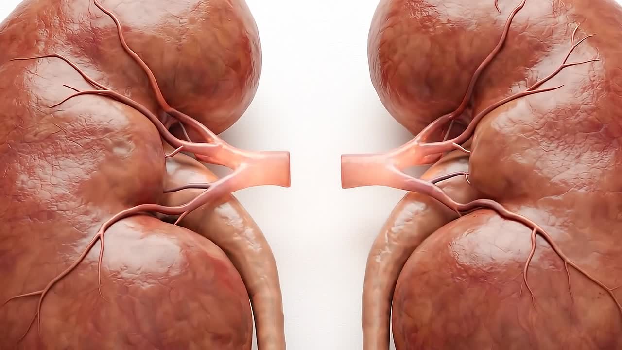 Close up pair of human kidneys detailed surface texture showing realistic organ anatomy and structure