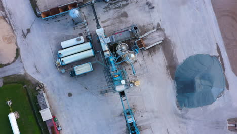 Aerial-ascending-View-of-Asphalt-Plant-and-heavy-machinery-of-gravel-and-sand-processing